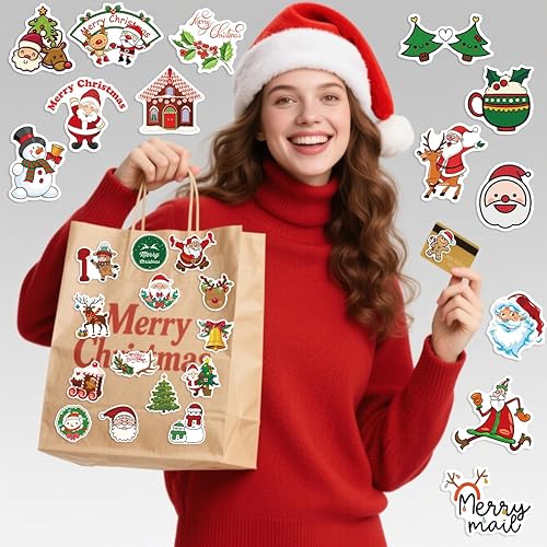 Miniatura 5 de 100 calcomanías navideñas para el aula de niños, recuerdos de fiesta de Navidad, lindas calcomanías de felices festividades para botellas de agua,