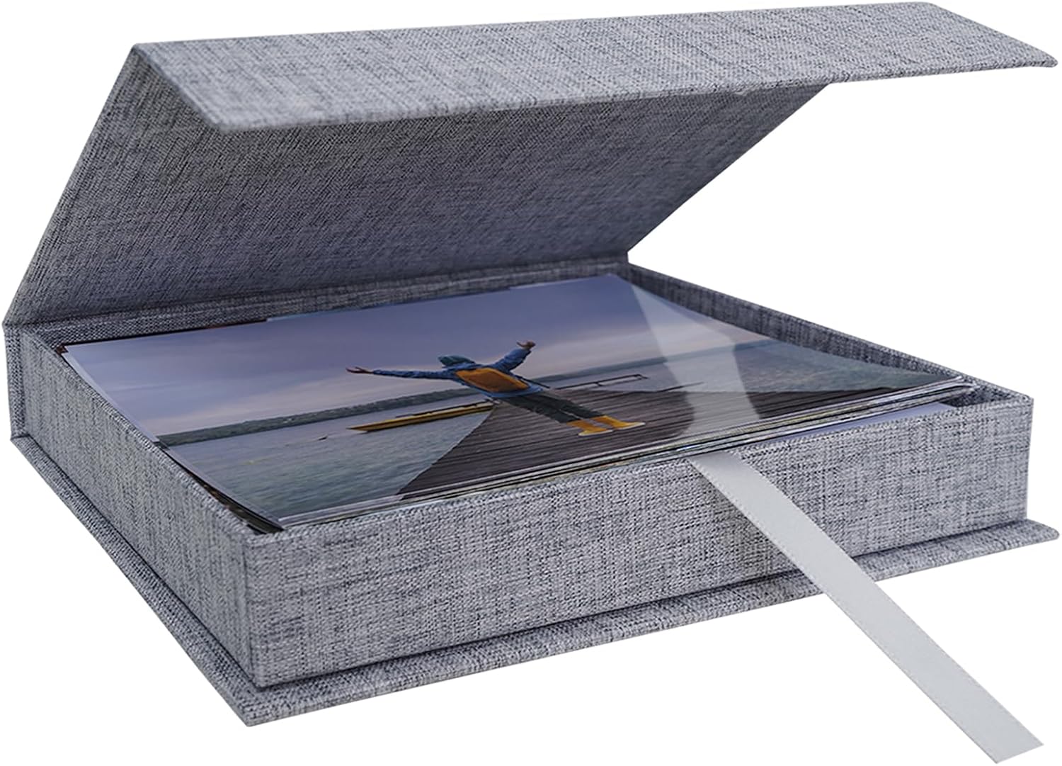 5x7 Photo Storage Box, Premium Linen Memory Box for Photos, Pictures, Certificates, Scrapbooking Supplies & Jewelry - Portable, Stackable Organizer for Home, Crafters & Collectors
