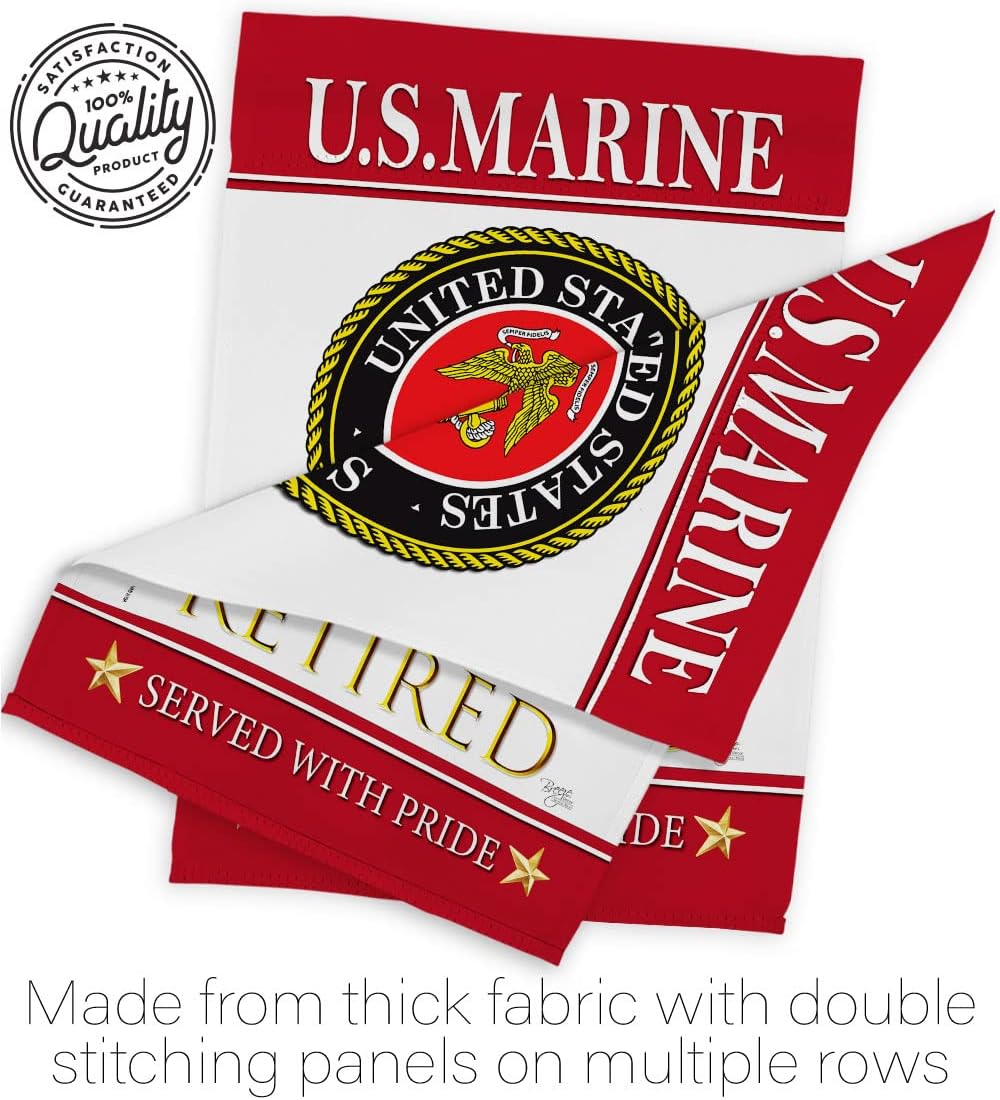 Breeze Decor US Marine Garden Flag Set with Stand Armed Forces Corps USMC Semper Fi United State American Military Veteran Retire Official House Banner Small Yard Gift Double-Sided, Made in USA