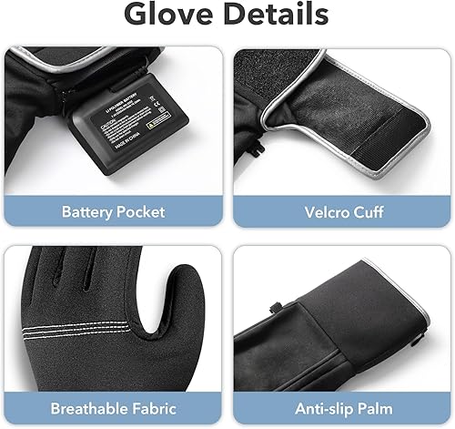Miniatura 5 de Guantes térmicos para mujeres y hombres, guantes de invierno recargables de 7.4 V 2200 mAh, guantes de trabajo finos con calefacción para esquí,