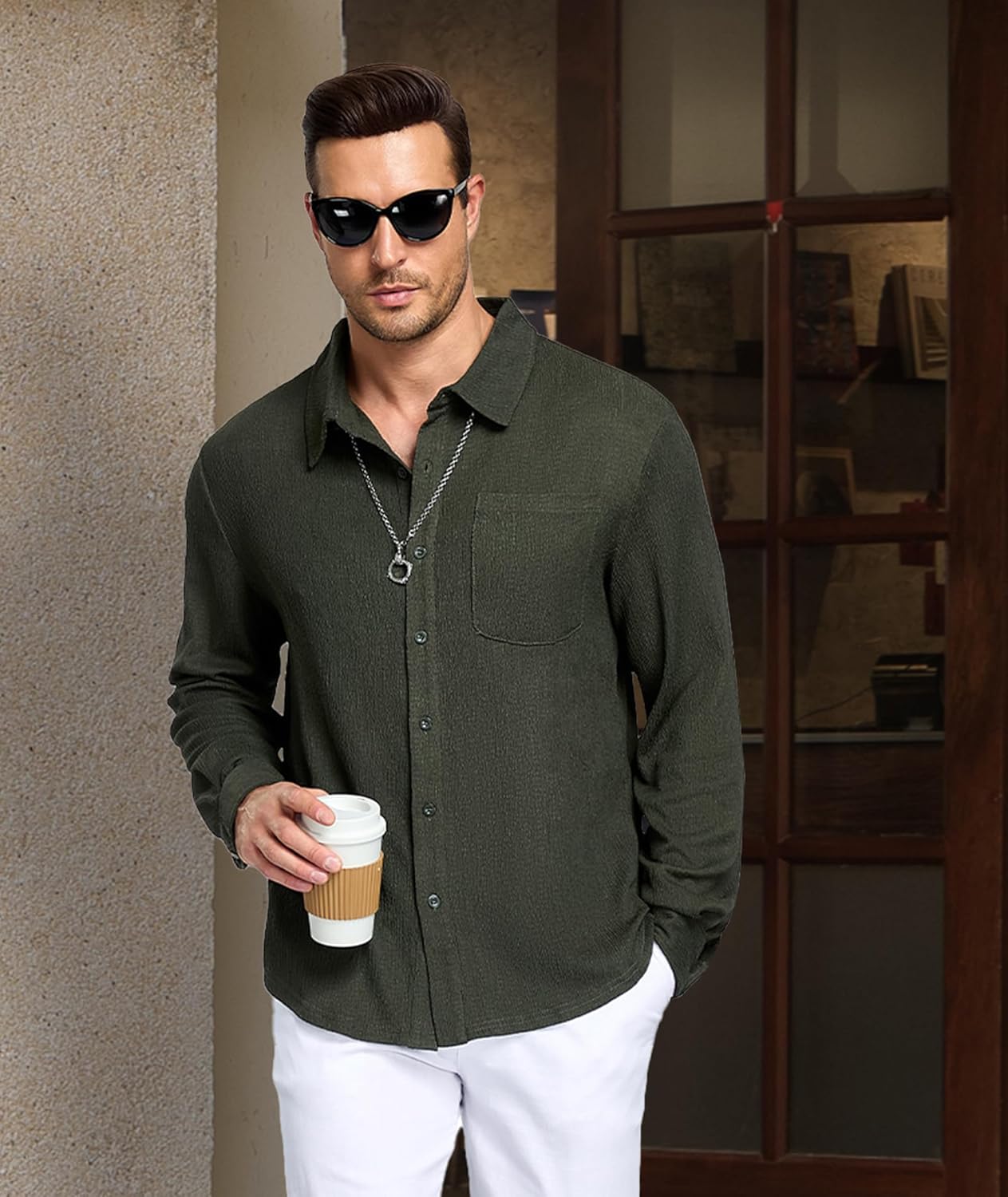YTD Mens Casual Button Down Shirts Long Sleeve Dress Business Shirt with Pocket - Image 4