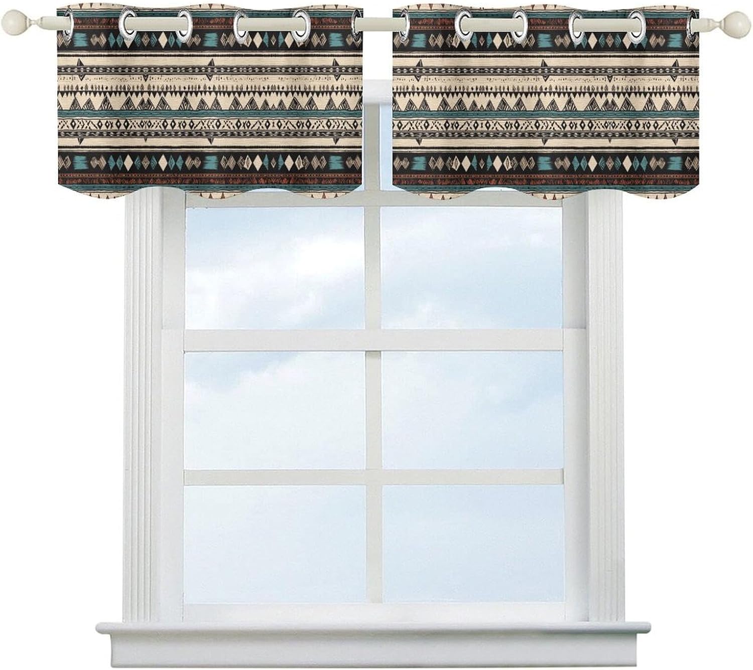 Native American Patterns Printed Short Window Curtains, Grommet Small Valance, Decorative Short Curtains Suitable for Window Sills in Bedrooms, Living Rooms, Kitchens, Etc
