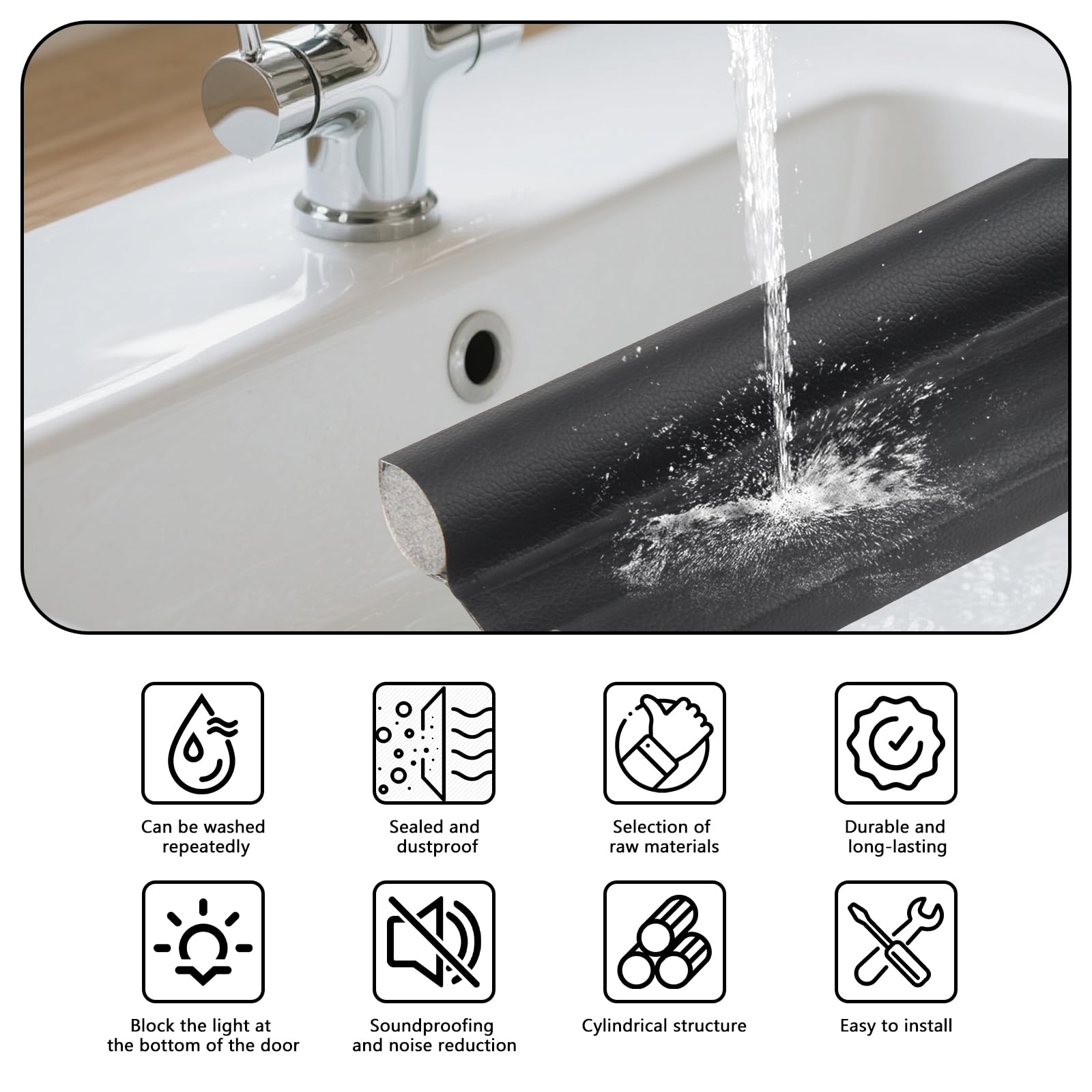 3 Pezzi Paraspifferi Sottoporta per Porte Blindate e Porte Interne ed Esterne da Previene Spifferi e Infiltrazioni di Polvere Acqua Luce Insetti e Rumori (Nero, 95 cm)