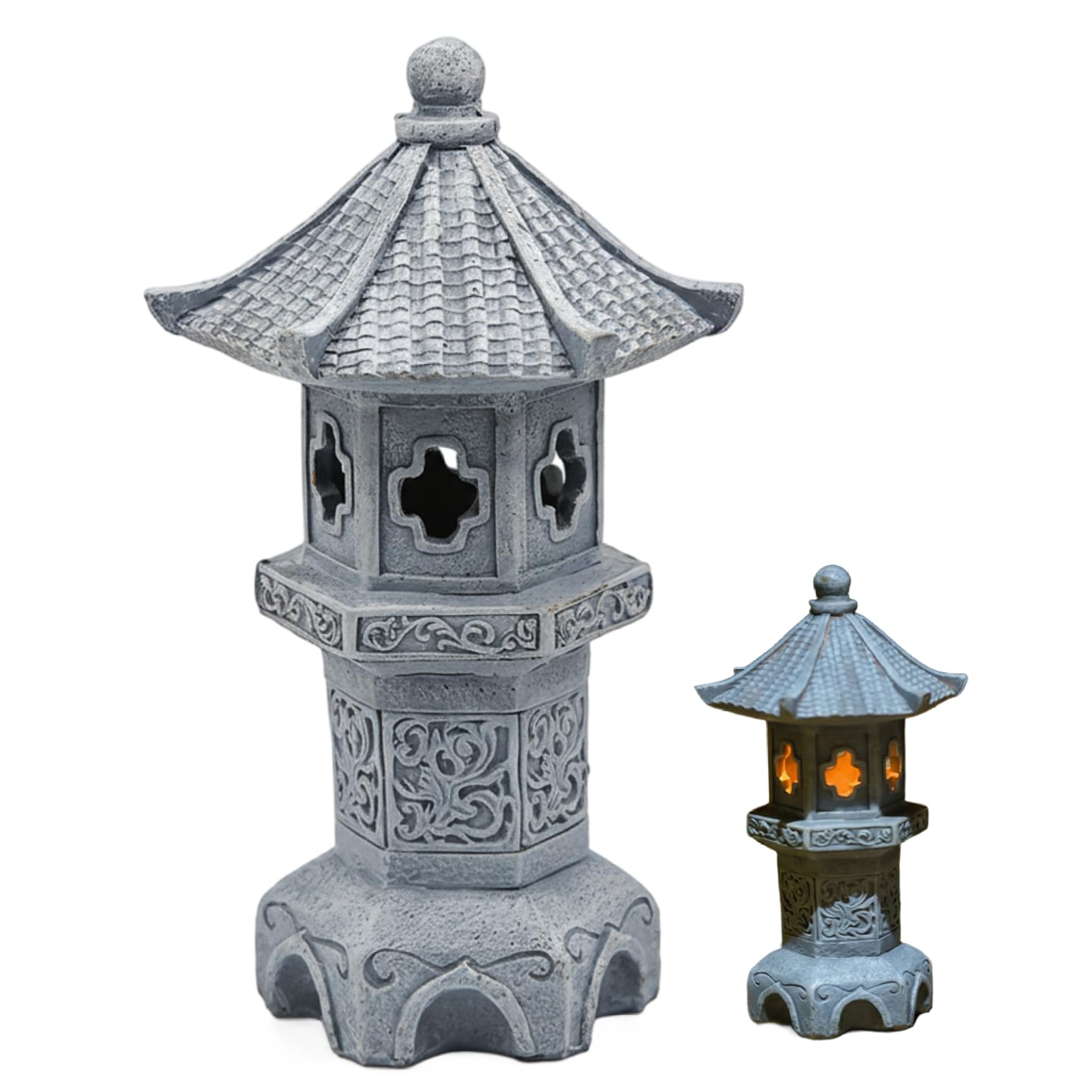 Bemonew Pagoda Garden Statue, Resin Solar Japanese Pagoda Lantern, Decorative Zen Garden Landscape for Yard Patio Lawn, Style4