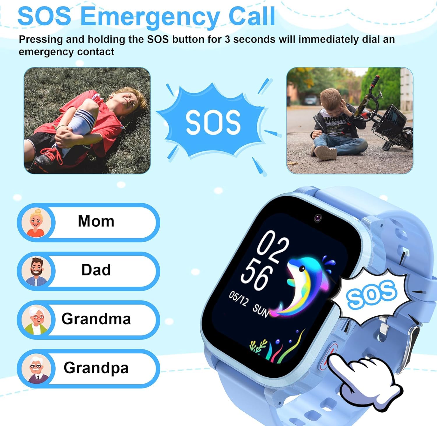 Smartwatch Bambini GPS con video 1,83” schermo HD 4G e chiamate telefoniche, SOS, con localizzazione in tempo reale e modalità scuola, ottimo regalo per bambini e bambine dai 5 ai 14 anni(Blu)