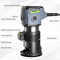 Vista 2 de WORKPRO Kit de enrutador compacto, herramienta de enrutador manual con cable de 6.5 amperios, enrutador de madera de 6 velocidades variables