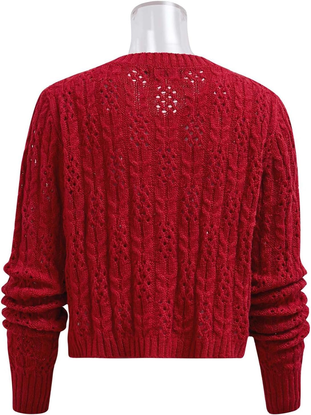 CHICWISH Women Hollow Out Cable Knit Cardigan Bowknot Button Up Crewneck Long Sleeve Casual Sweater Cardigan Coats - Image 4