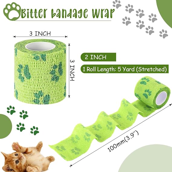 Threlaco 6 Rolls No Chew Bandage for Dogs Bitter Bandage Wrap for Dogs Wound Wrap(Green,3 Inches X 5 yd)