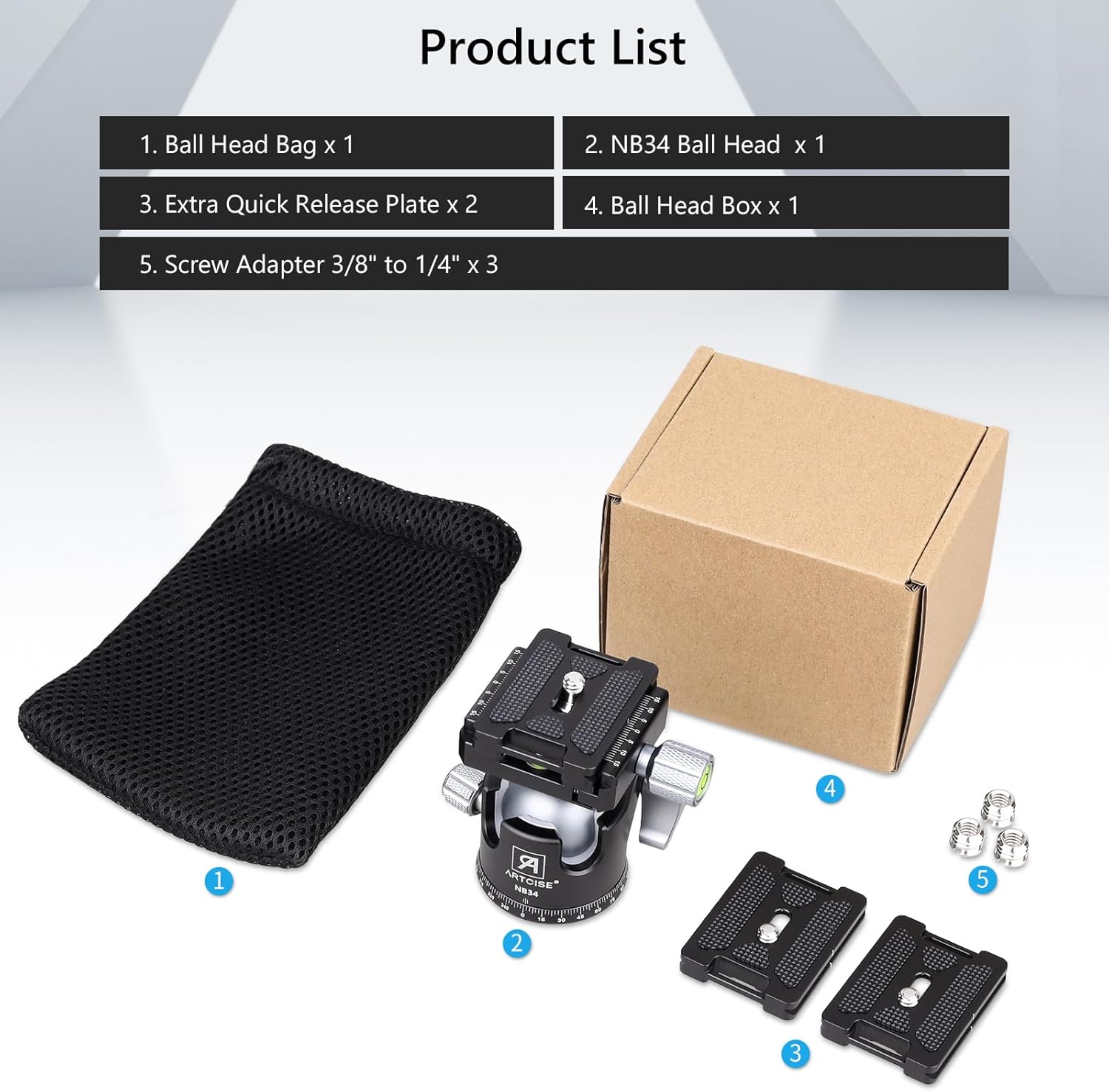 34mm Ball Low Profile Tripod Head with 2 Arca Swiss Quick Release Plates Professional CNC Aluminum 360 Rotating Panoramic Ball Head for DSLR Cameras Monopod Camcorder Slider Max Loading 33.1lbs/15kg