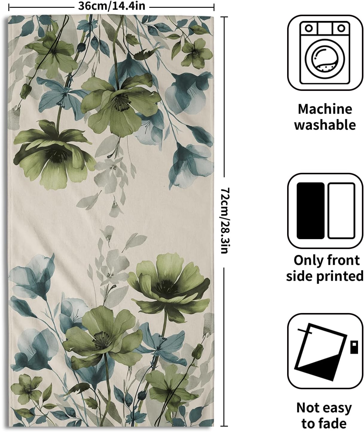 Spring Floral Hand Towels for Bathroom Set of 2 Sage Green Blue Flower Summer Bathroom Hand Towels Decorative Seasonal Rustic Farmhouse Theme Soft Absorbent Bath Towel for Gym Shower Hotel Spa Guest
