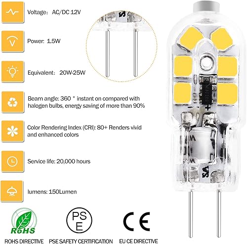 Miniatura 4 de Bombilla LED T3 G4 de 12 voltios, base bi-pin JC T3, equivalente a 20 W, para caravana, remolque, autocaravana, 5 rueda, barco marino de 12 V CACC