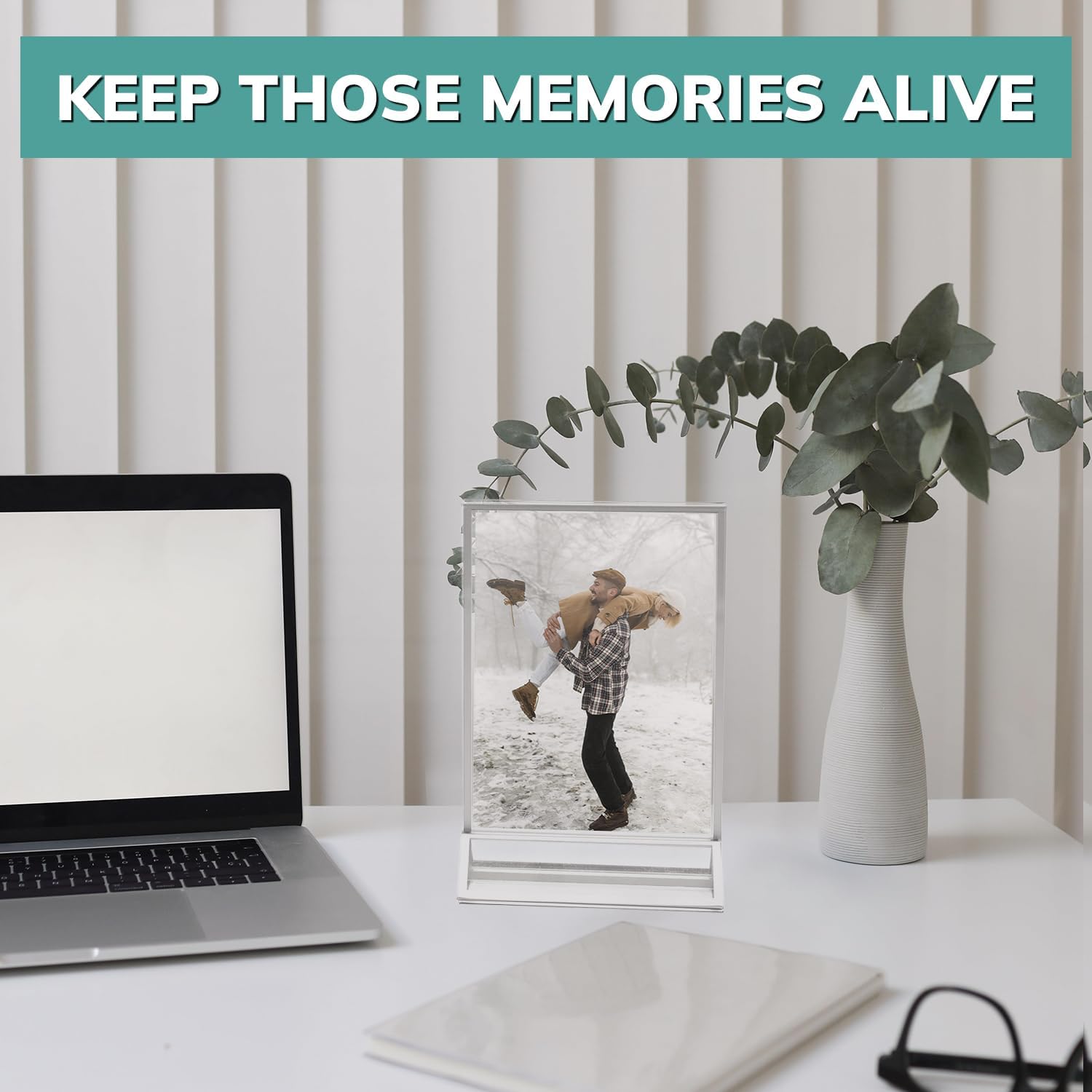 PBF 5x7 Acrylic Picture Frame Display Stand | Vertical Clear Sign Holder | Silver Photo Frame for Table, Tabletop Wedding, Menu, QR Code (6-Pack)