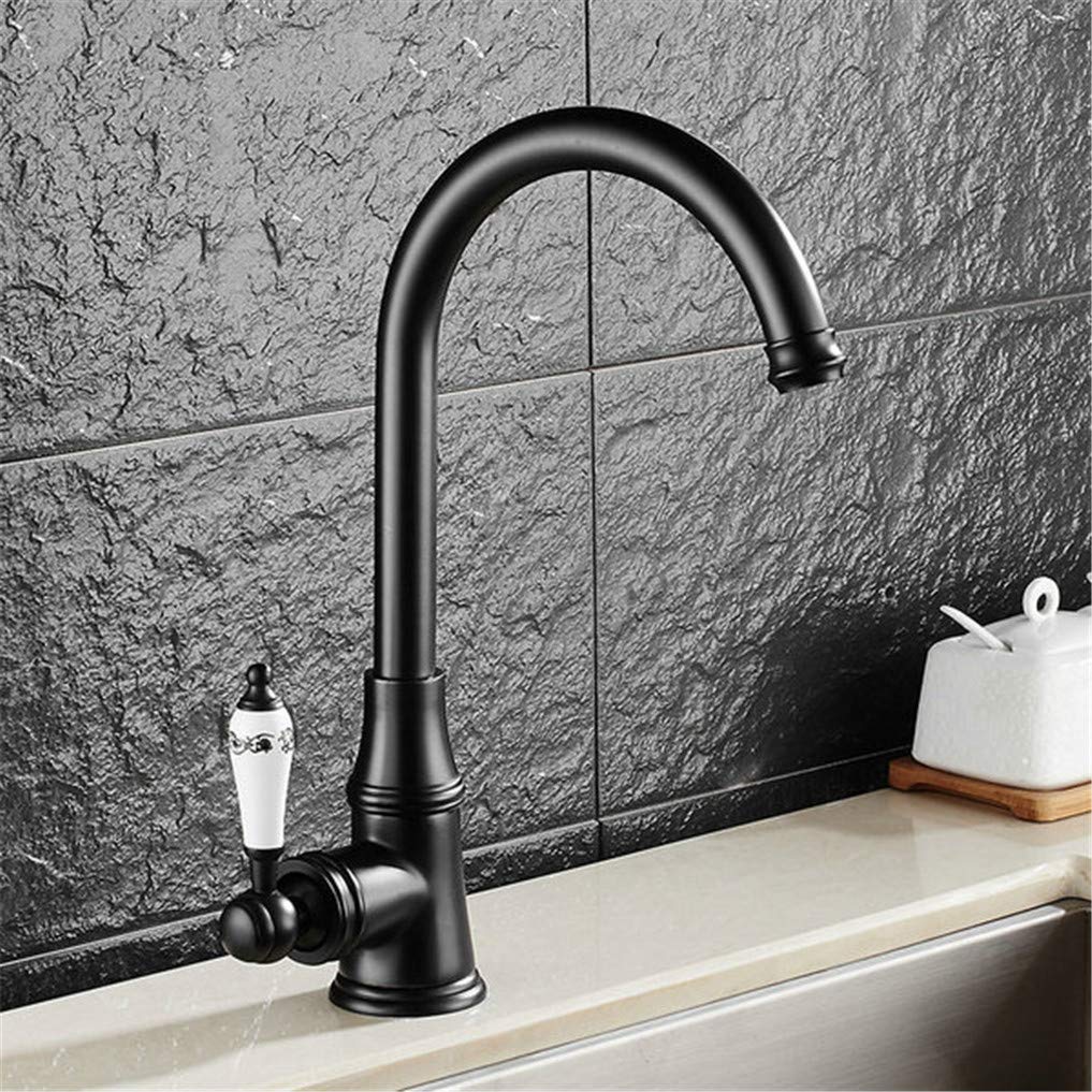 Mitigeur de cuisine noir pivotant 360 en laiton et chrome