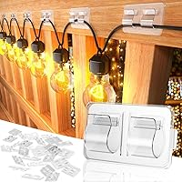 Vista 1 de Ganchos para luces de cadena al aire libre: 25 piezas de clips para cables resistentes con tiras adhesivas impermeables para colgar luces de Navidad