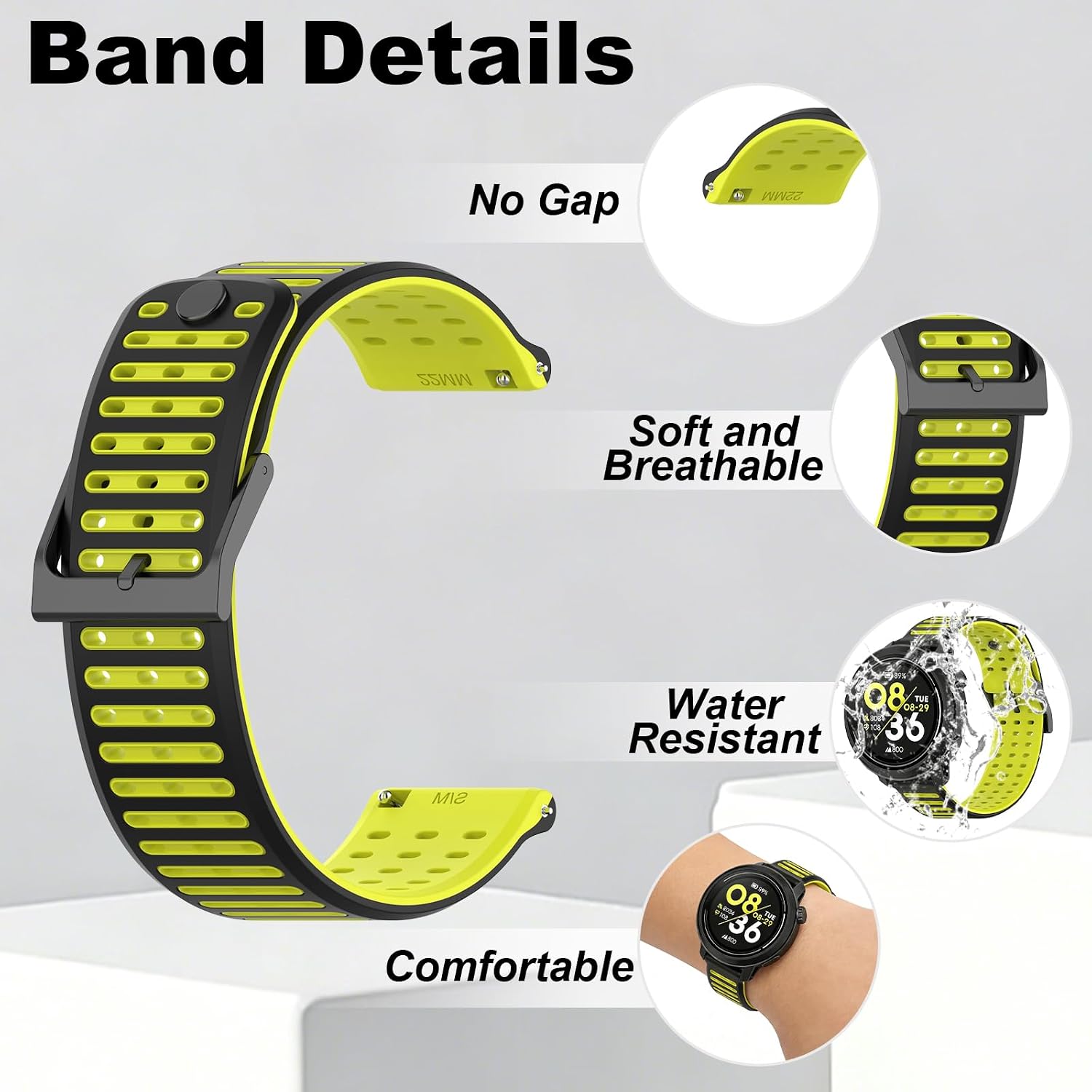 Silicone Replacement Bands Compatible with COROS PACE 3/4/Pro, COROS APEX PRO/2 Pro/APEX 46 MM/4 42MM, Soft & Breathable Smartwatch Straps for Women and Men