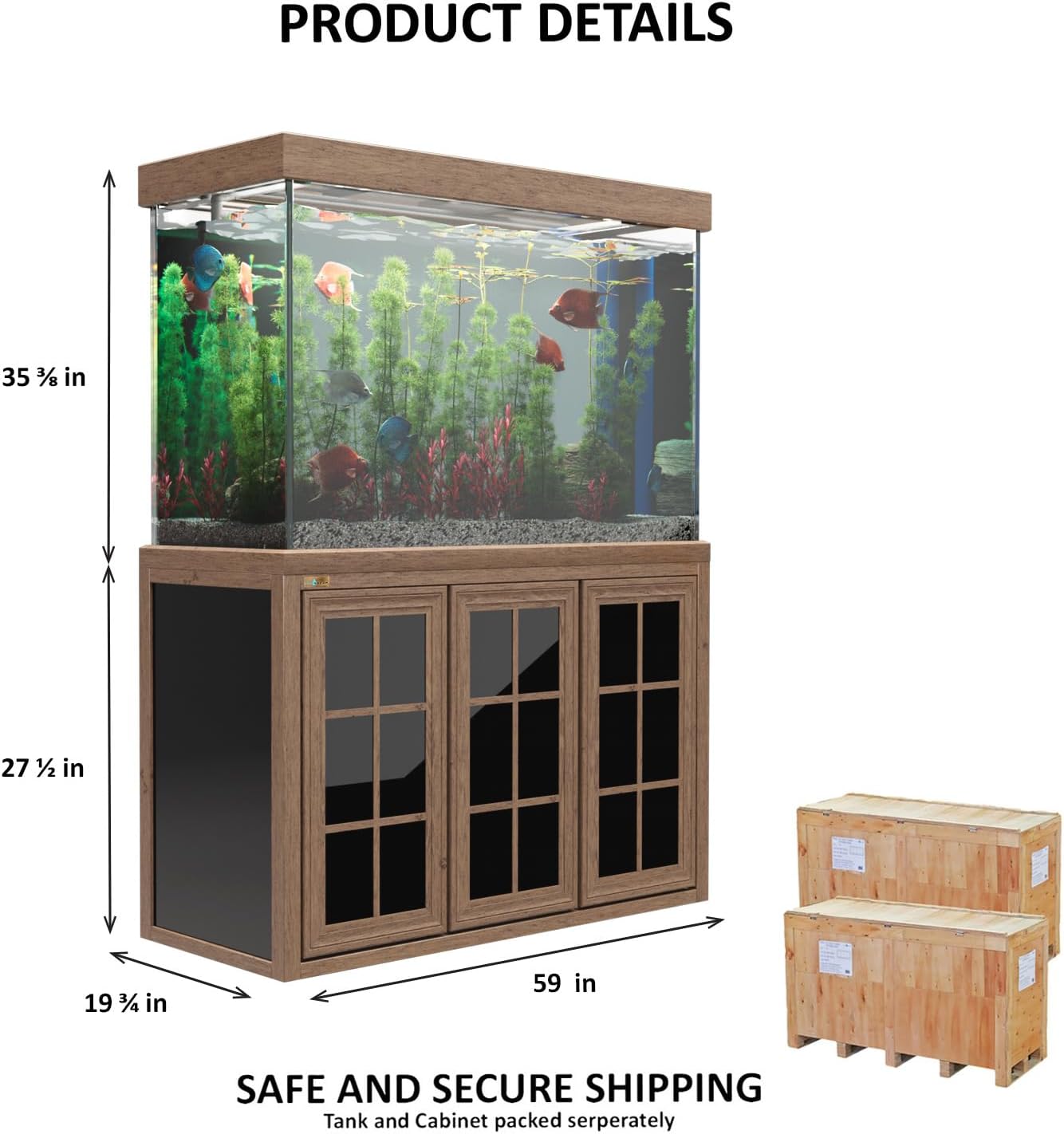 Aqua Dream 175 Gallon Aquarium Fish Tank with Upright Fishtank Stand Water Pump Freshwater Filter LED Bundle and Straight Corners Clear Glass - Brown Wood Finish