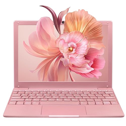 UDKED Small Mini Laptop, 10.1 inch (0.79 kg), Ultra Thin and Lightweight Windows 11 Notebook Laptops, Celeron N4020, 8GB DDR4 256GB,TF Card,USB 3.0,Type-C,Perfect for Kids and Adults Computer - Pink - 8+256G - Rose Gold