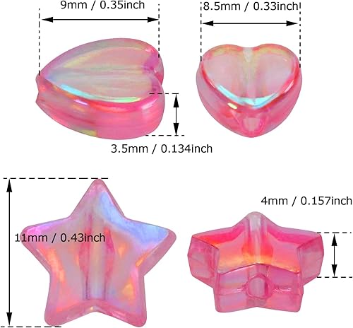 Miniatura 5 de Tupalizy 100 cuentas de acrílico de 0.354 in con forma de corazón y cuentas de estrella de 0.394 pulgadas para hacer joyas, pulseras, collares,