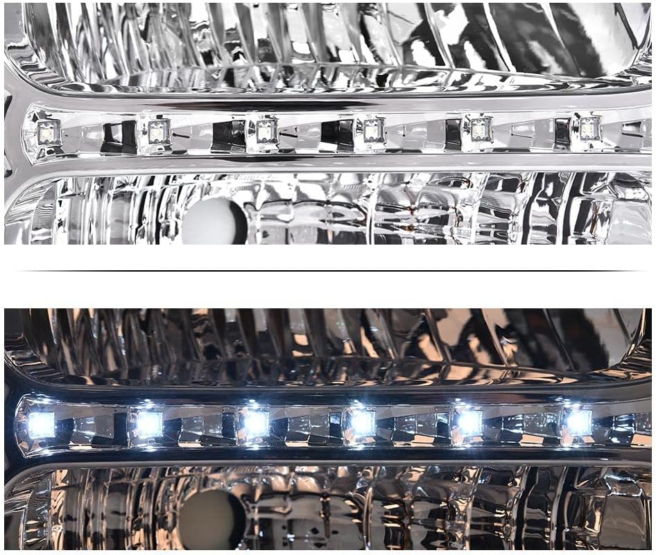 PIT66 LED Strip Headlight Assembly Compatible with 2005-2007 Ford F250 F350 F450 F550 Super Duty/2005 Excursion Headlamp Clear Lens Chrome Housing Clear Reflector #6C3Z13008AB
