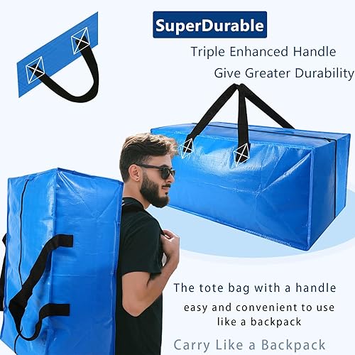 Miniatura 3 de Paquete de 6 bolsas de almacenamiento extra grandes resistentes  asas fuertes y correas de mochila  Bolsas de almacenamiento que ahorran espacio,