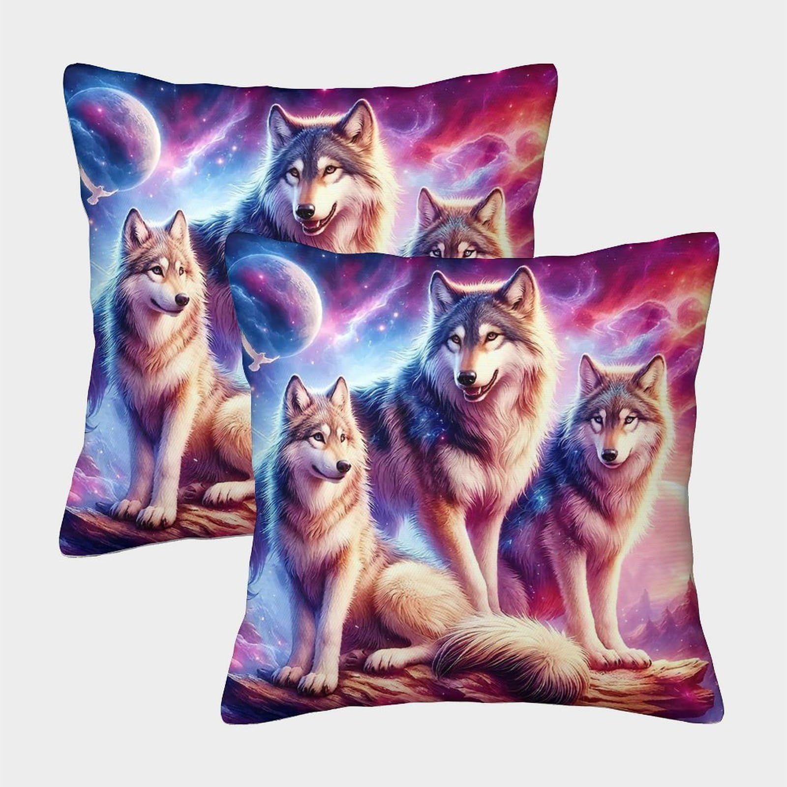 FELASBUID Wolf Pillow Cases Pack of 2 Cozy Pillowcases Animal Cushion Cover Polyester Decorative for Couch Livingroom 40x40cm