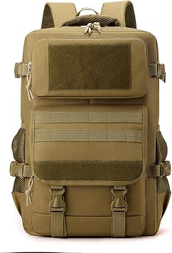 35L Tactical Backpack for Men Molle Backpacks Camping Daypacks,Khaki | Outdoor, Military, Travelling, Climbing, Hiking Daypacks, 600D Nylon,47*30*20cm, Adjustable Straps
