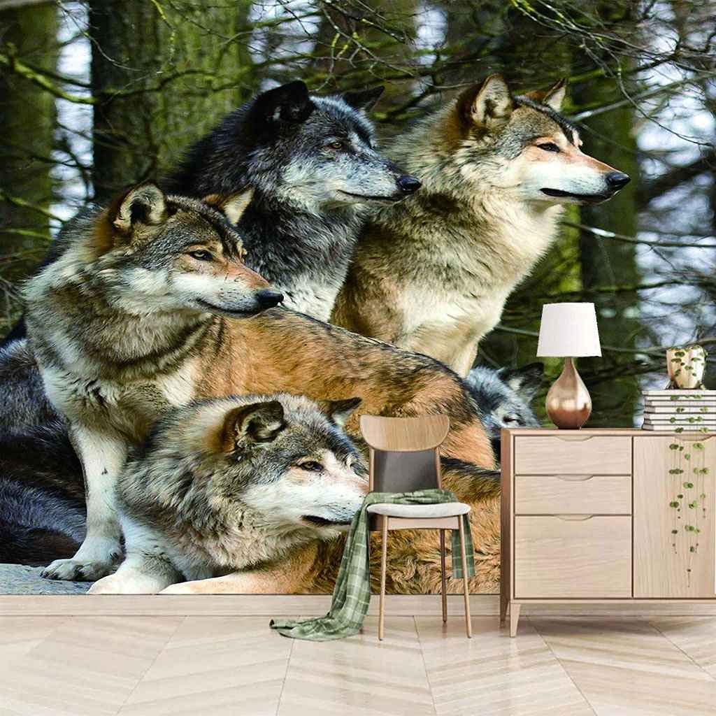 Papier Peint Canevas 3D Loup Haute Définition en Toile Autocollante