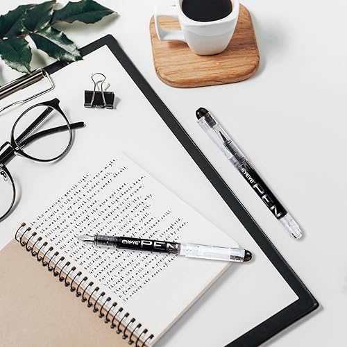 Vista 4 de EYEYE Bolígrafos estilográficos desechables de punta fina, paquete de 8 bolígrafos negros para escribir, punta de acero inoxidable, escritura suave