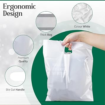 100 White with Handles | Patch Handle Carrier Bags | Large Size 18 x 15 x 3 for Shopping Groceries Gift Boutique Supermarket Cash N Carry Business Market Stall