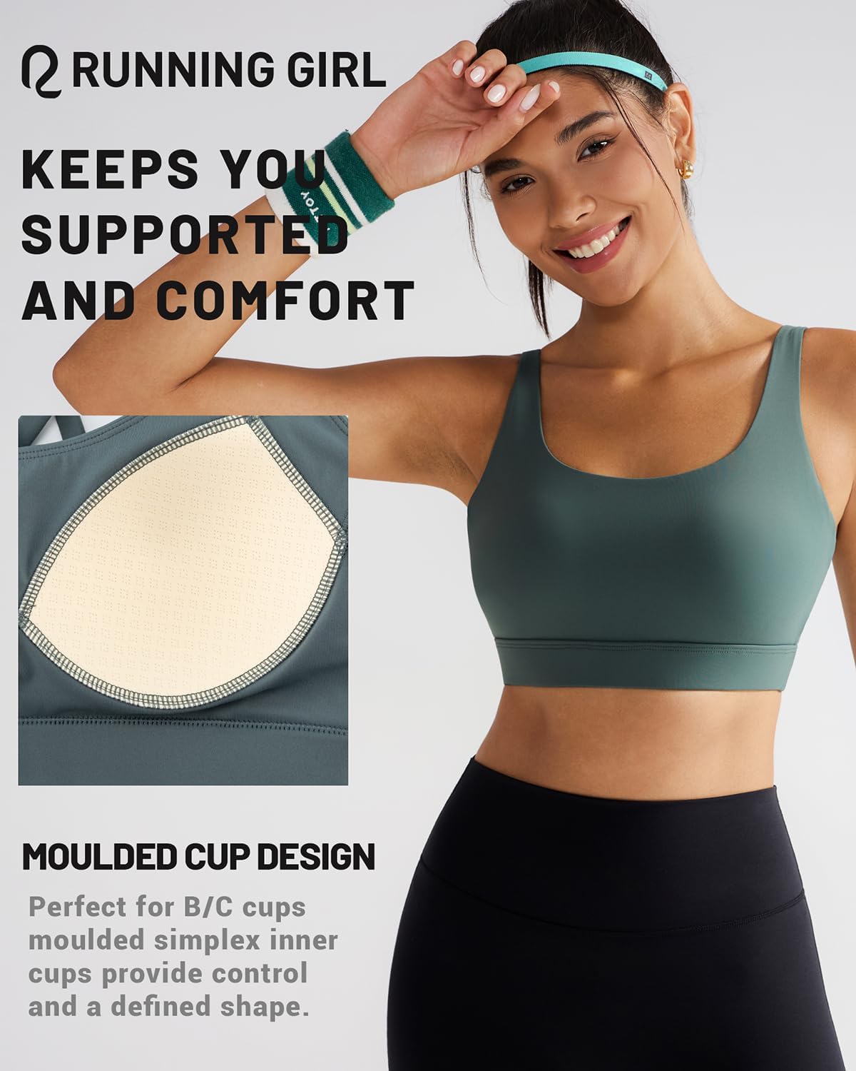 RUNNING GIRL Sports Bra for Women High Support, Molded Cup High Impact Sports Bras with Sewn in Pads Workout Running Bra - Image 7
