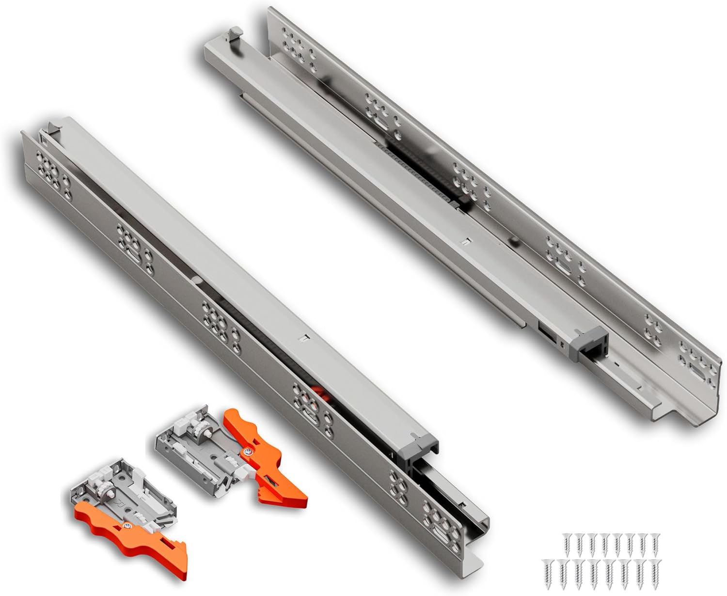 TOUCH Undermount Drawer Slides, Push-Open (1 Pair, 15 Inch 381mm) for 3/4 Inch Side Panel, Kitchen Concealed Drawer Track Guide, Bottom Mount, 75 LB Capacity 3D Adjustable Lock Device.