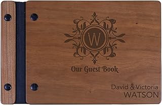 LifeSong Milestones Personalized Mr and Mrs. Wedding Anniversary Guest Book Registry for Bride and Groom Newlywed Couple Custom Engraved Cherry Wood 9.5x6 (Our Guest Book)