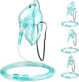 ANSNF 3 Pack Oxygen Mask for Face Adult with 6.6' Tube & Adjustable Elastic Strap - Size S+M+L - NO CUP