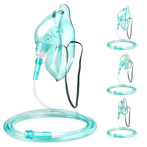 ANSNF 3 Pack Oxygen Mask for Face Adult with 6.6' Tube & Adjustable Elastic Strap - Size S+M+L - NO CUP - Green-size S+m+l-3pack