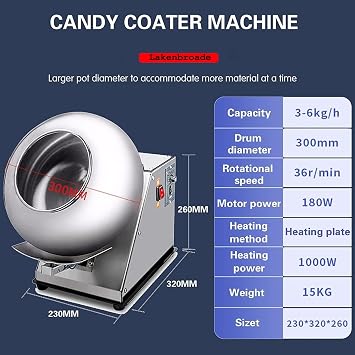 Small Commercial Sugar Coating Machine, Automatic Tablet Coating Machine,Mini Chocolate Panning Machine, 2-5kg/H Chocolate Coating Polishing Machine,220V