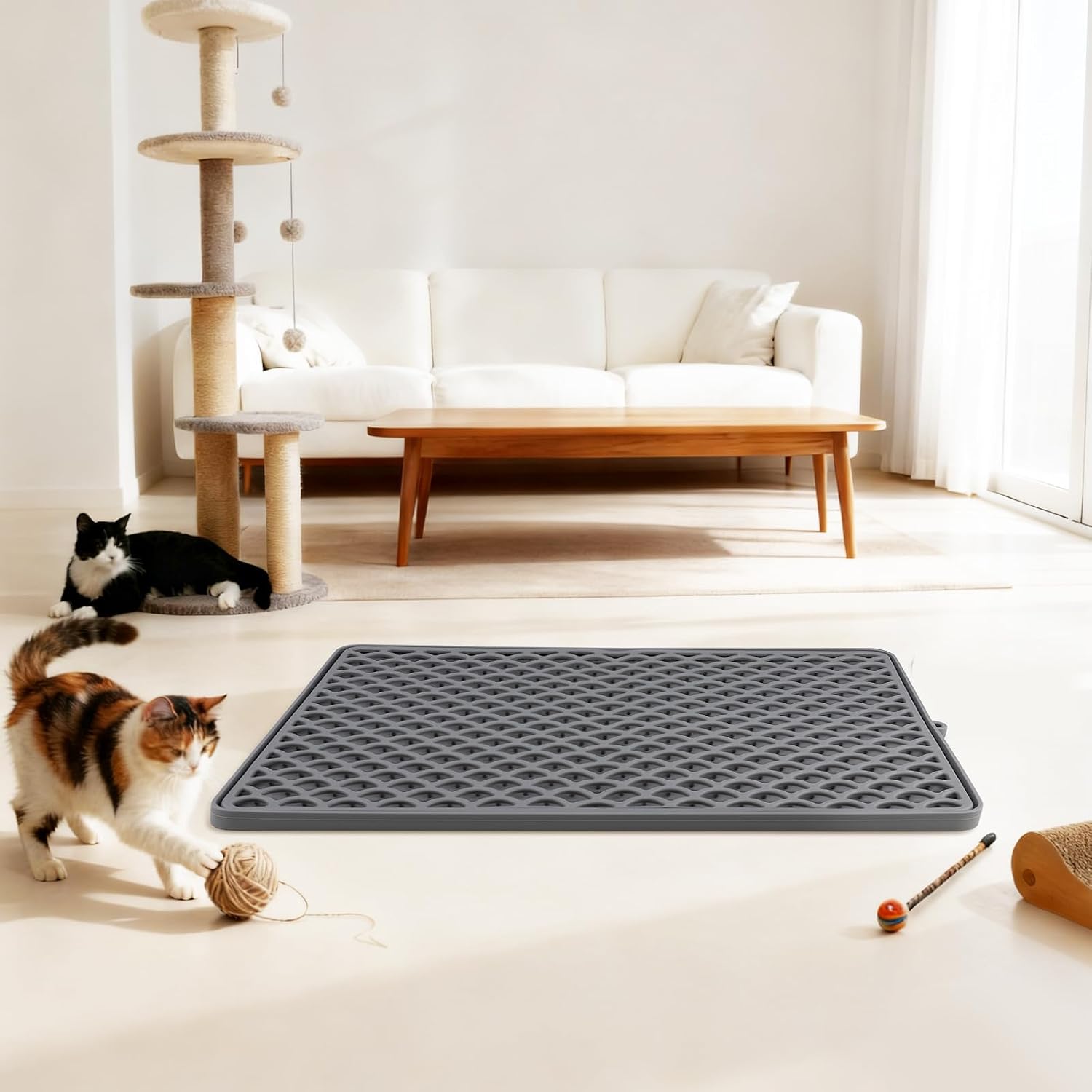 Premium Double-Layer Silicone Cat Litter Mat – Non-Slip, Waterproof & Easy-to-Clean Litter Trapping Mat for Cats, 18x12.5 Inch （Gray）