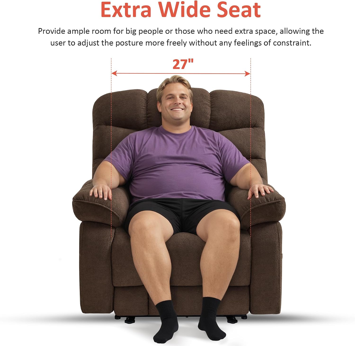 MCombo 27'' Oversized Recliner, Power Recliner Chair for Big and Tall, Zero Gravity Recliner with USB Charge Ports, Side Pockets, for Living Room, Fabric PR677 (Coffee)