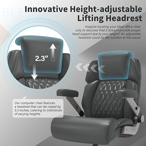 Miniatura 7 de Silla de oficina grande y alta de 700 libras, reposacabezas ajustable y soporte lumbar, brazos abatibles 3D, ruedas grandes y base de metal