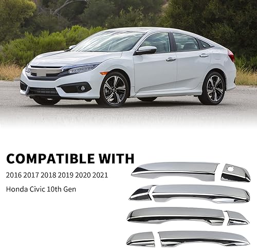 Miniatura 2 de Cubierta cromada para manija de puerta, compatible con Honda Civic Sedan Hatchback Coupé tipo R 2016 2017 2018 2019 2020 2021 manijas exteriores sin