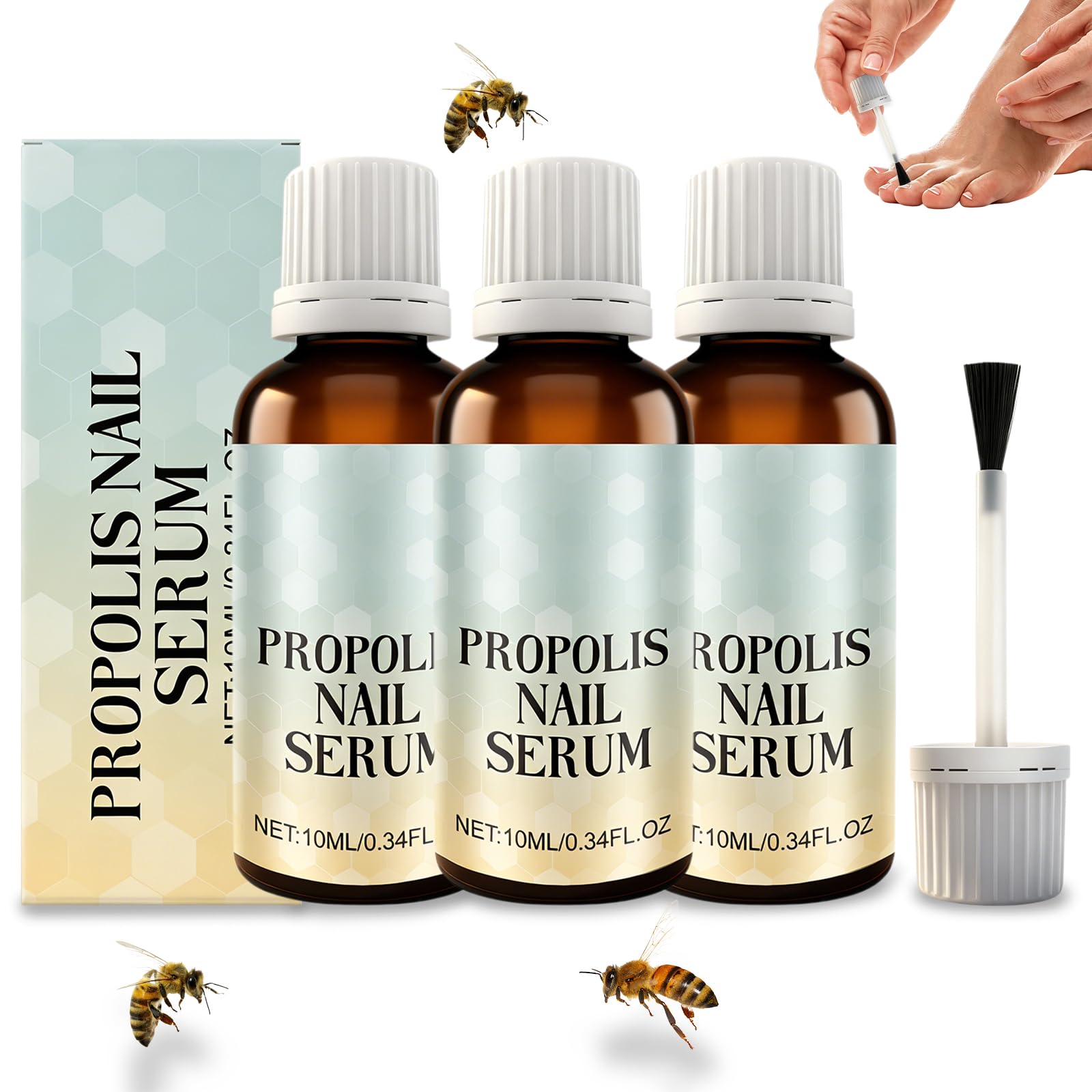 3 Stück Propolis Nagelserum,Bienengift Nagelserum,Behandlungslösung Bienengift,Nagelpflegeprodukte,Geeignet für Brüchige, Trockene und Strapazierte Nägel