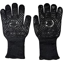 KANKA Heat Resistant Gloves 800C 1472F | BBQ Grill Oven Cooking Mitts | Silicone Non Slip Grip | High Temperature Fireproof Gloves | Ergonomic 5 Finger Design | Heavy Duty Kitchen Smoker Protection