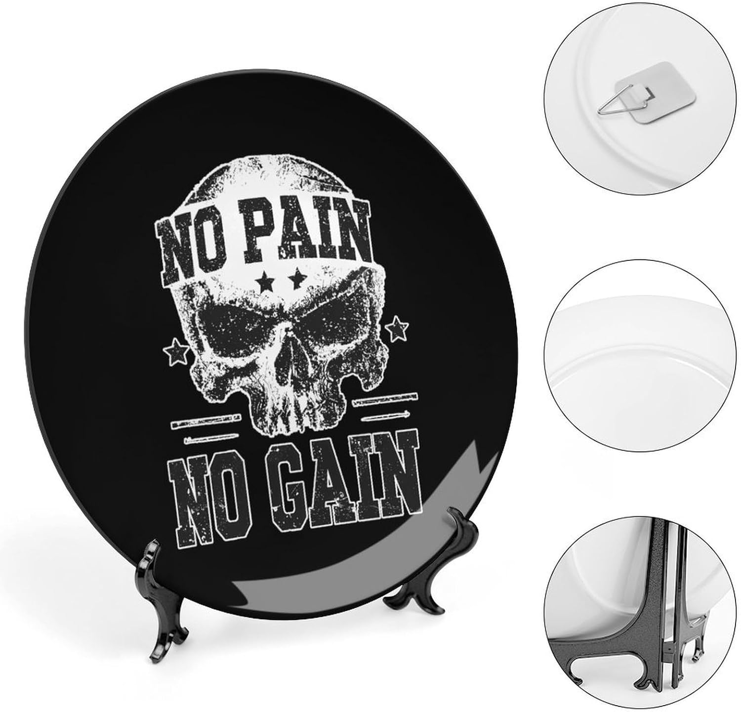Grunge No Pain No Gain Camouflage Decorative Plates for Display Ceramic Plate Tray with Stand Hanger Home Decor