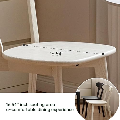 Miniatura 10 de Juego de 2 sillas de comedor de madera de roble de mediados de siglo, sillas de cocina 100% madera maciza con bordes redondeados y respaldo curvado,