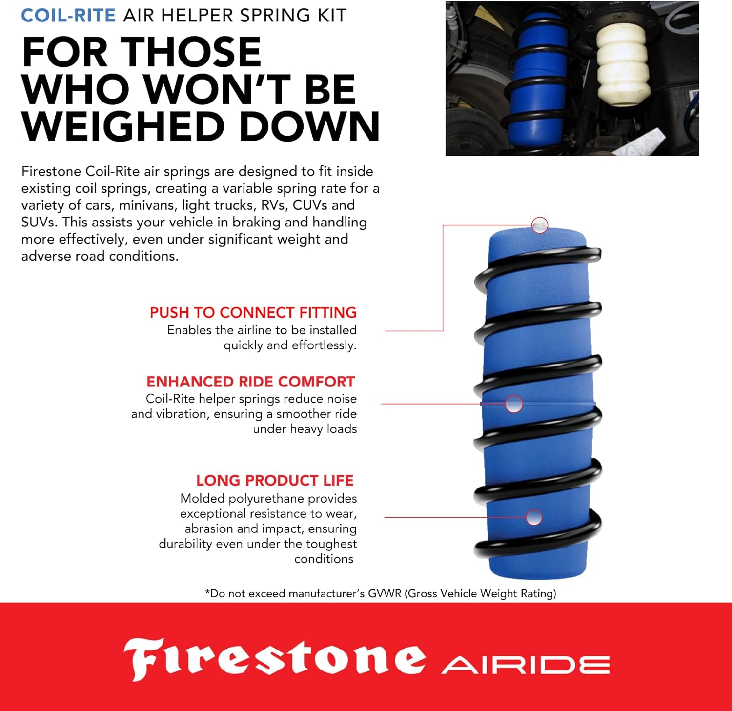 Firestone Airide 4135 Coil-Rite Rear Air Springs Kit fits 2007-2014 FJ Cruiser & 1998-2026 4Runner | 3-35 PSI | Load Capacity of 1,000 Pounds | No Drill Installation
