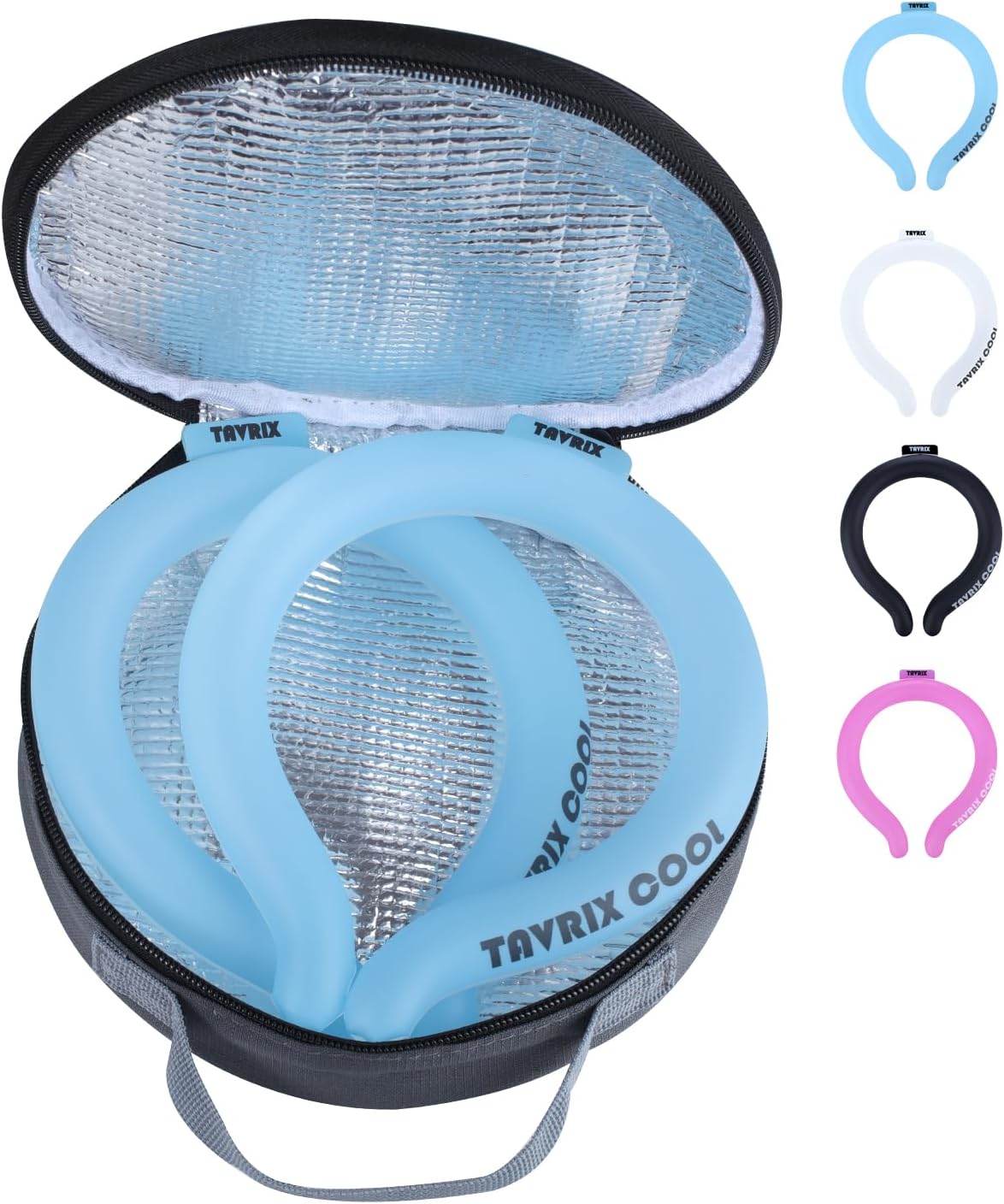 2Pack Neck Cooling Tubes with Insulated Cooler Bag - Reusable Ice Neck Cooler for Hot Weather, Hands Free Cooling Ring, Chill Relief for Men & Women, Outdoor, Indoor, Sports, Travel (Blue*2, Large)