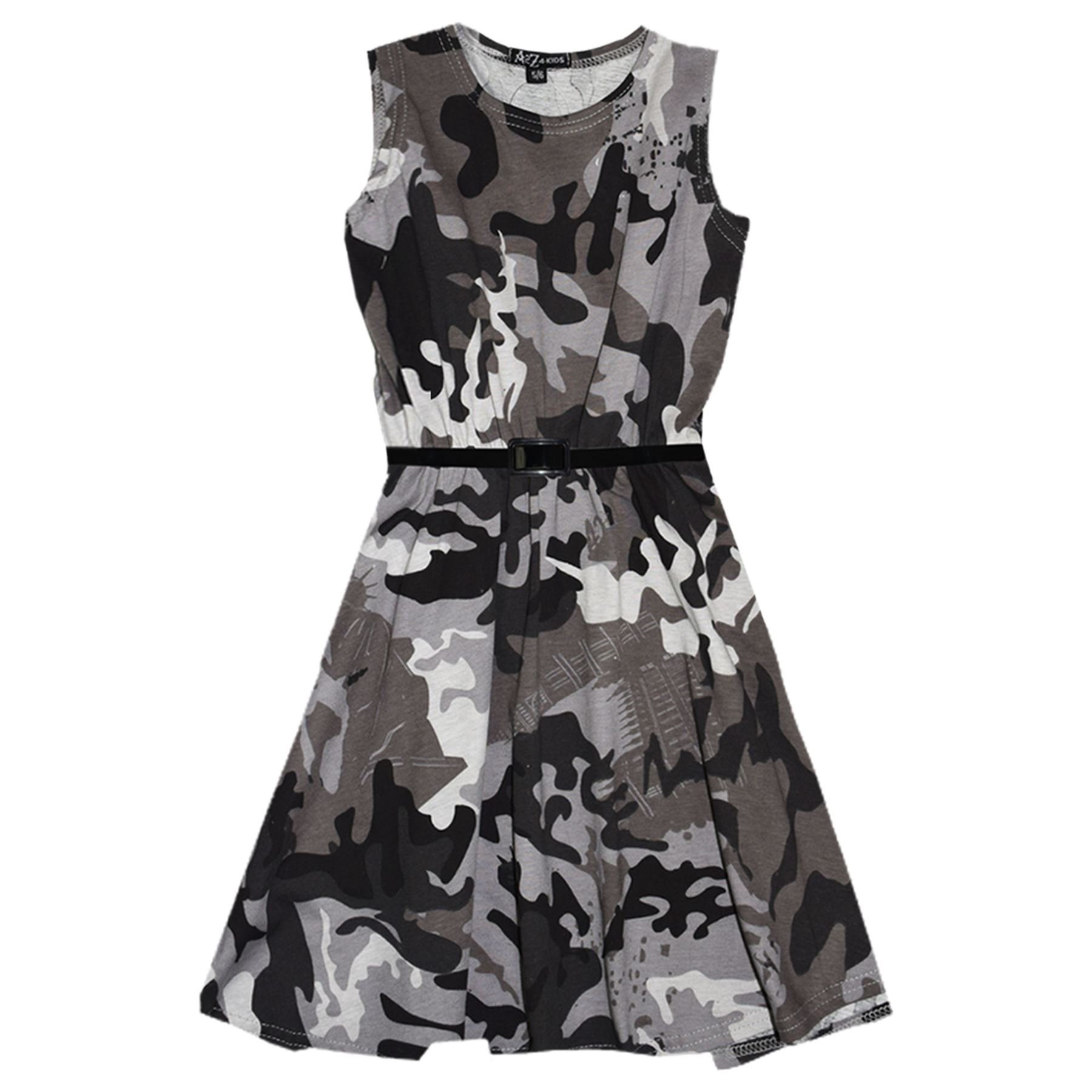 A2z 4 Kids Girls Camo Charcoal Party Fashion Dresses With Free Belt Summer - Skater Sleeveless 13