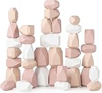 Comfy Cubs Stacking Rocks 36 Pieces, 36 Months, Educational Wooden Stacking Toy Set, Promotes Imagination, Balance and Fine Motor Skills - Giftable Building Blocks Toddler Activities, Neutral Pack