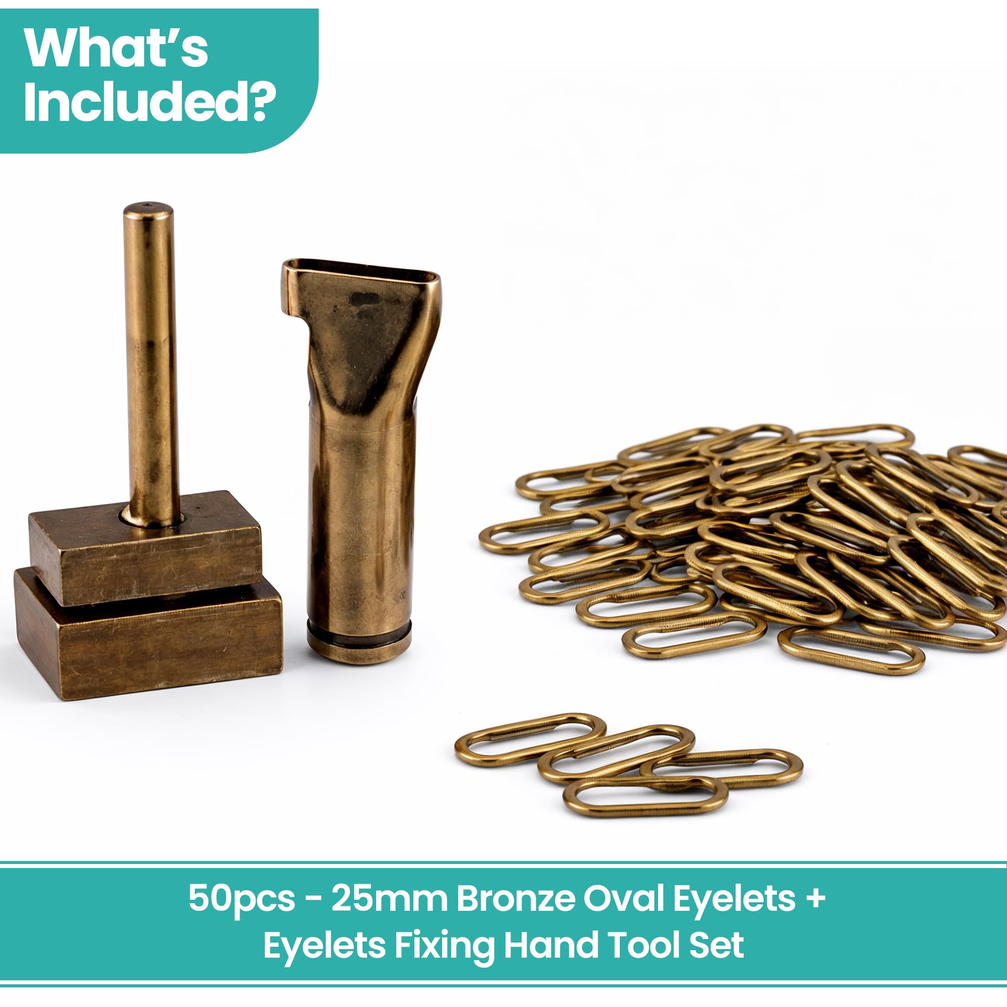 Trimming Shop 50 szt. owalne oczka z pierścieniami z podkładkami i zestawem narzędzi ręcznych do projektów DIY, artykuły piśmiennicze, skórzane, banery (25 mm, brąz)