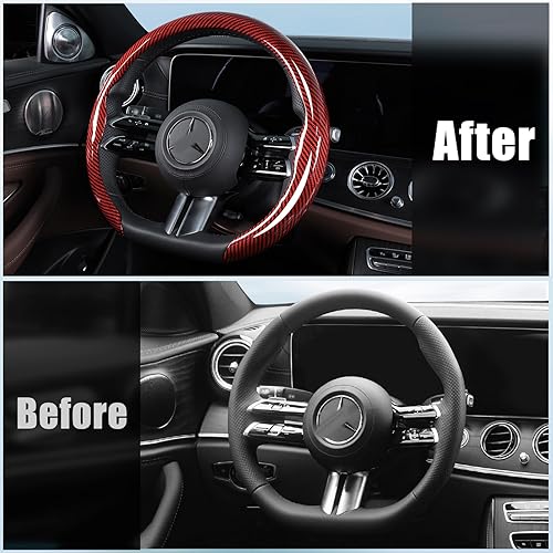 Miniatura 6 de Funda de fibra de carbono para volante de automóvil, antideslizante, protector de volante de 15 pulgadas, accesorios universales para el interior