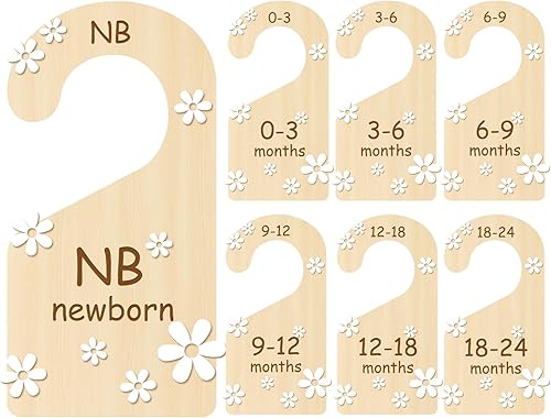 Whaline Separadores de tamaño de armario de bebé, 7 unidades, diseño de margaritas 3D, organizadores de ropa para recién nacidos a 24 meses,